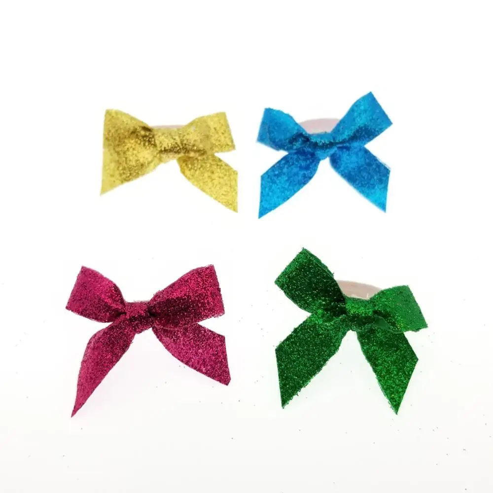 Pre tie ribbon bow fancy multi color glitter with elastic band for perfume bottle and wine bottle