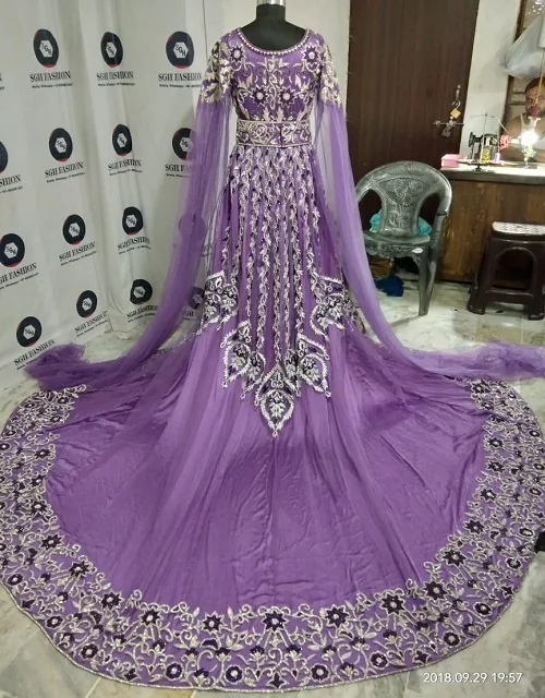 Heavy beaded purple color moroccan wedding bridal kaftan
