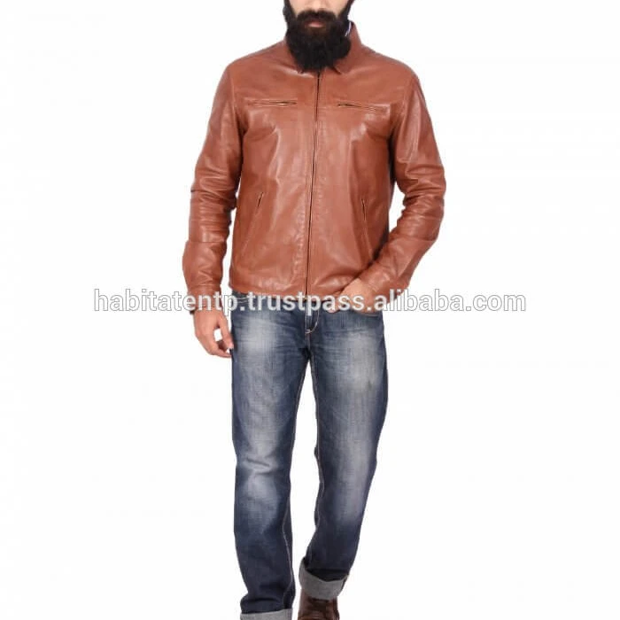 Wholesale Brown Pure Sheep Soft Leather Jacket for Men