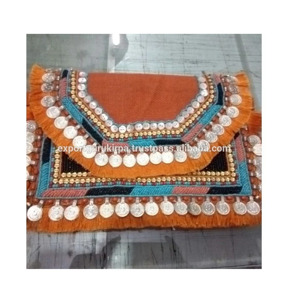 Jute Fabric Coin Bag Tassel Beads Weeding Clutch Bag