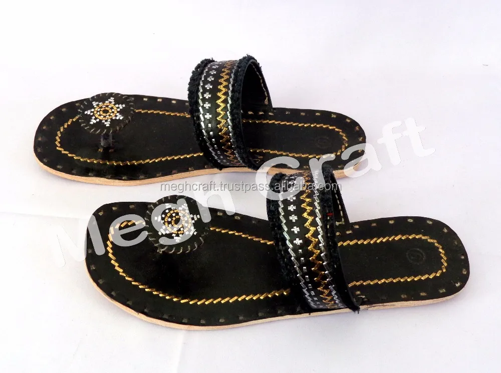 Rabari kutch Kolhapuri chappal-Kutch Work Leather chappal-Indian Kutch Womens Chappals