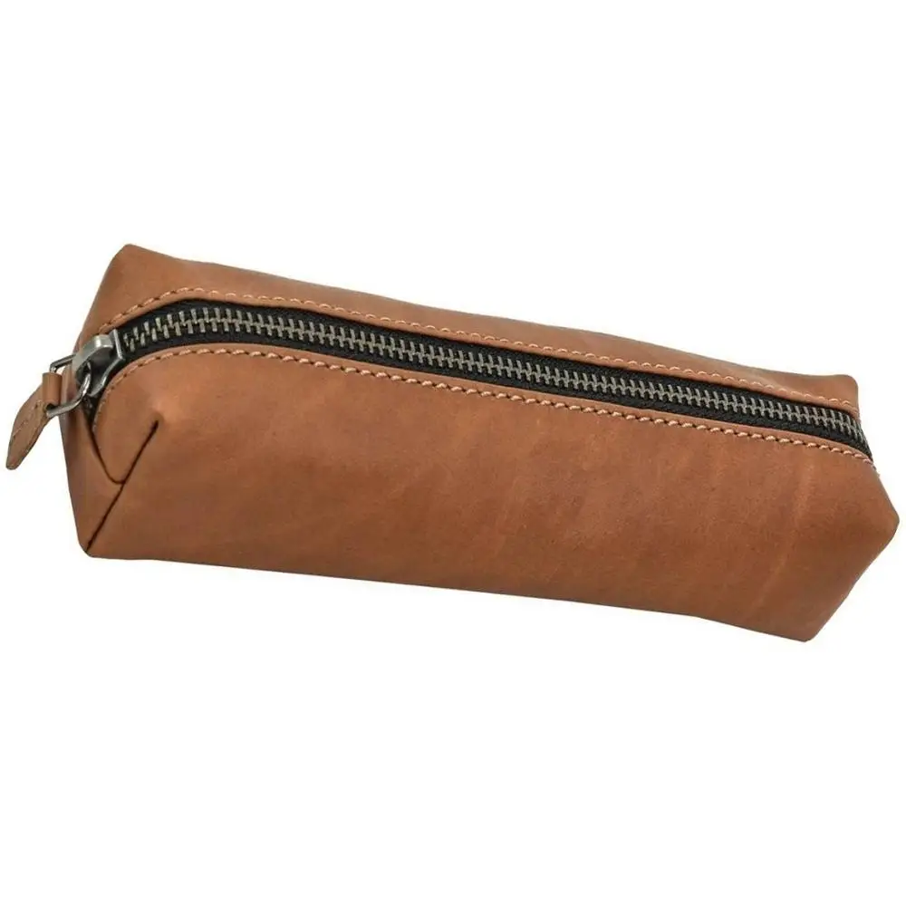 Pen Case With Zipper Closure Premium Quality Genuine Leather Pencil Pouch Stationery Bag