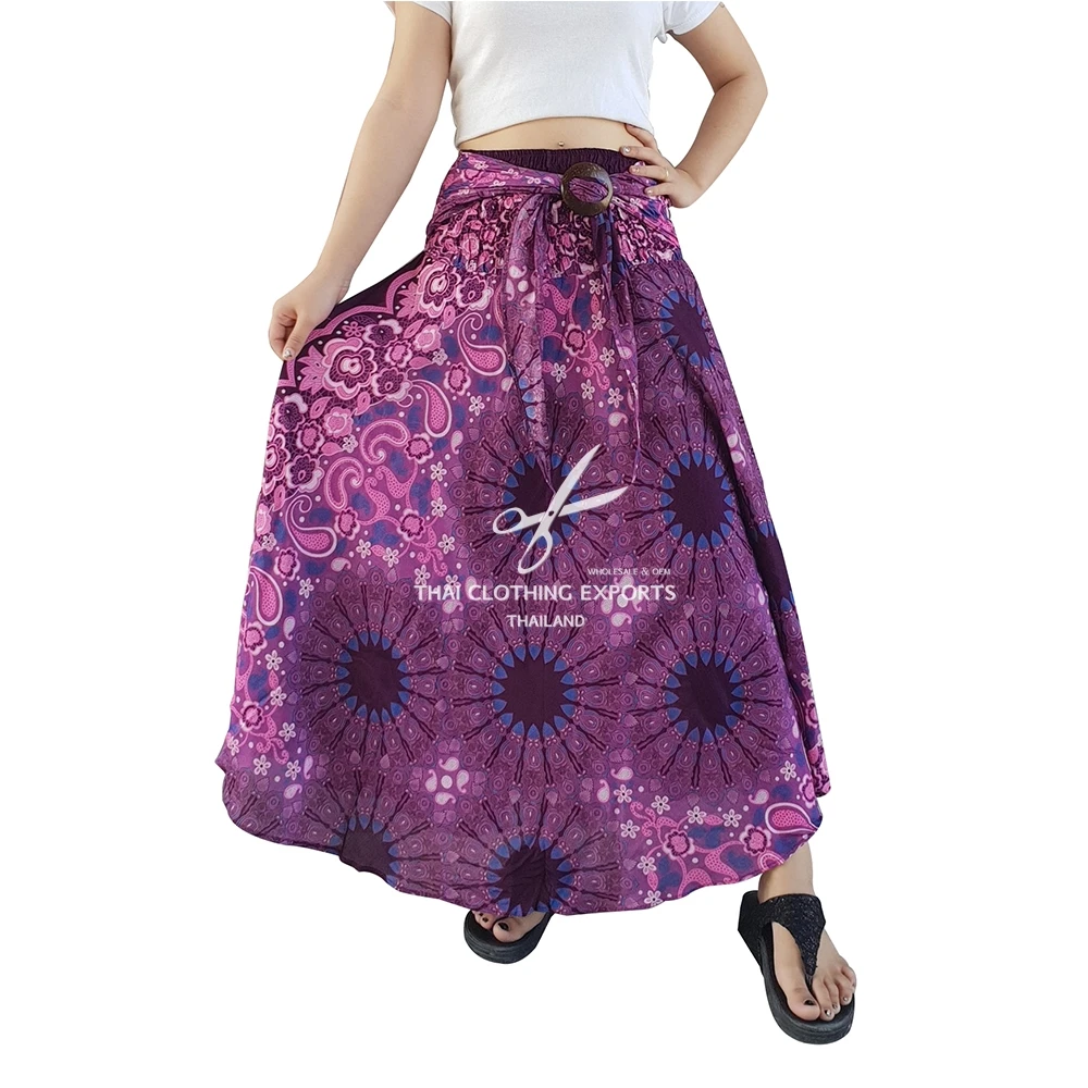 
Thai Printed Long Skirt With Coconut Buckle 