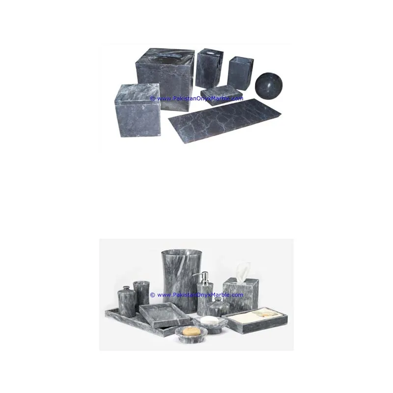 Modern Design marble bathroom accessories set gray tumbler, tooth brush, tissue box, holder, soap pump, dish, dustbin, tray