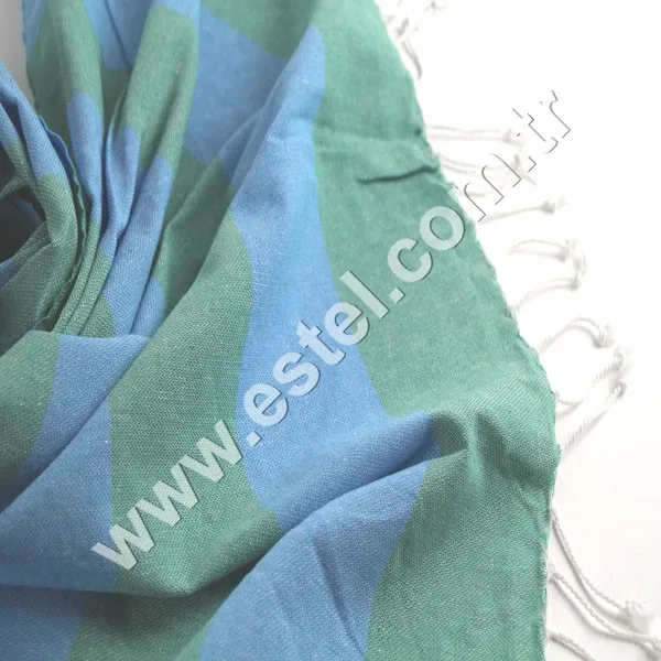His and Hers Towel Green and Blue 100 % Cotton Fouta with White Tassels Indigo Towel Direct From Towel Manufacturer