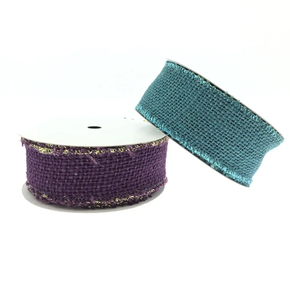 Complacent Jute Metallic ribbon Serge style stitch edge ribbon natural jute fabric ribbon for gift wrapping packaging