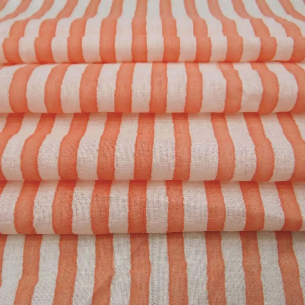 Striped Hand Block Print Fabric 100% Cotton Hand Stamped Summer Dress Cotton Fabrics