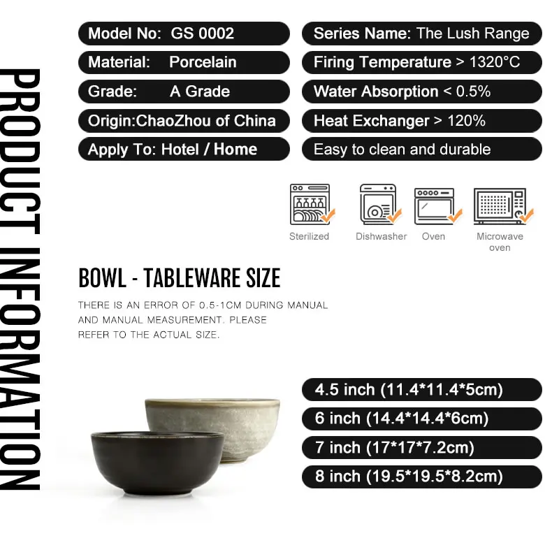 Factory direct wholesale ceramic large soup bowl,Porcelain rice bowl,Matte black salad bowl for restaurant and hotel