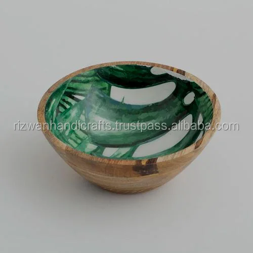 Wooden material Salad Bowl Enamel Coated with Wooden Salad serving Spoon