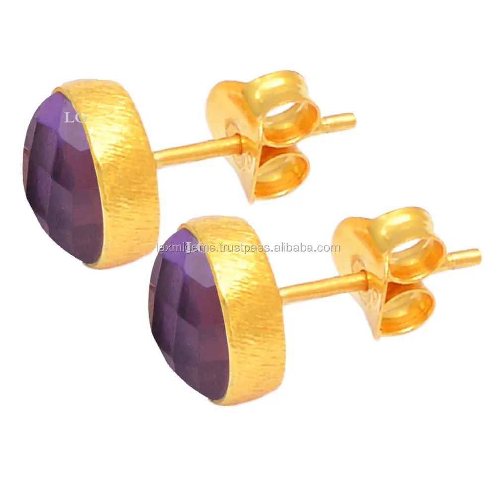 Bottom Price Amethyst gemstone 925 silver wholesale stud earrings