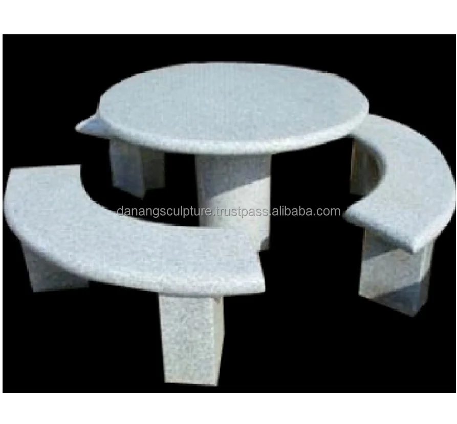 Wholesale custom hand carved granite marble round table and curved benches coffee table stone