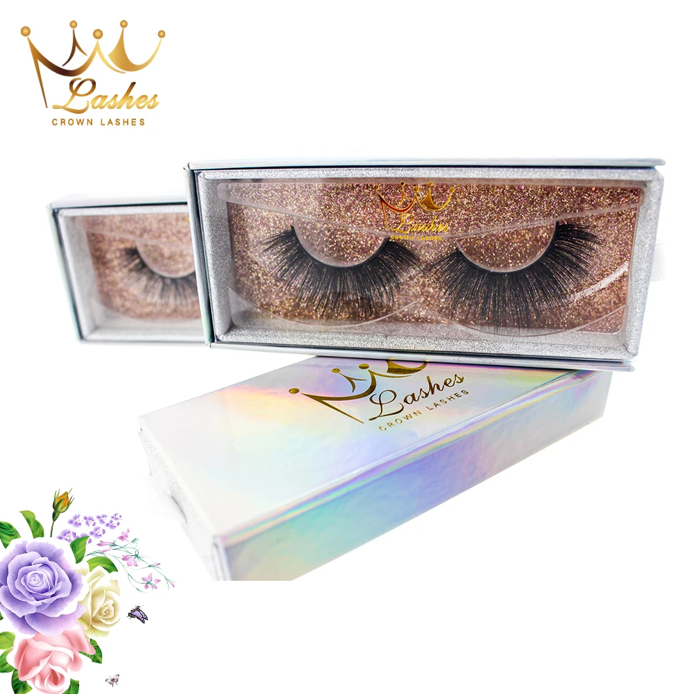 CrownLashes 3d faux mink fiber silk lashes custom logopestanas hair manufacturer mink lashes with packaging eyelashes