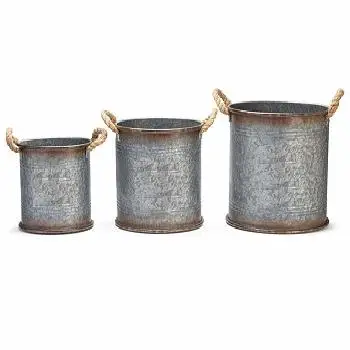 SET OF 3 RIBBED BUCKET HOME & GARDEN DECORATIVE FLOWER POT HANDMADE DESIGN FLOWER PLANT HOLDER