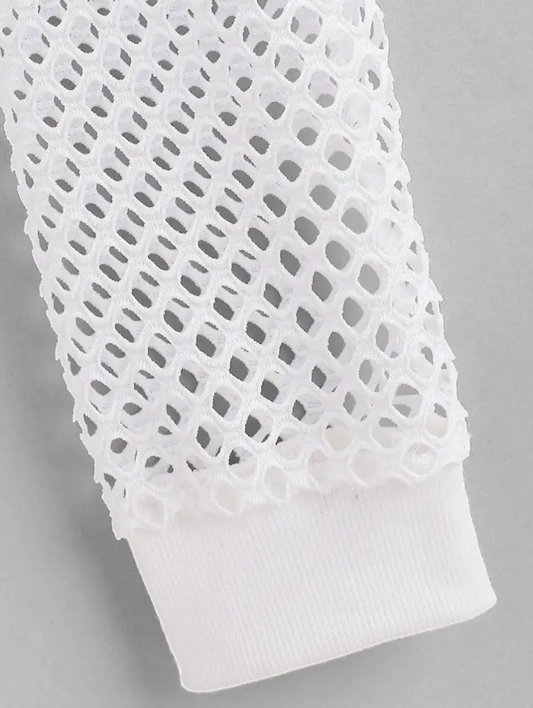 MGOO Custom Sexy Performance Plain White Mesh Crop Pullover Fishnet Hoodie