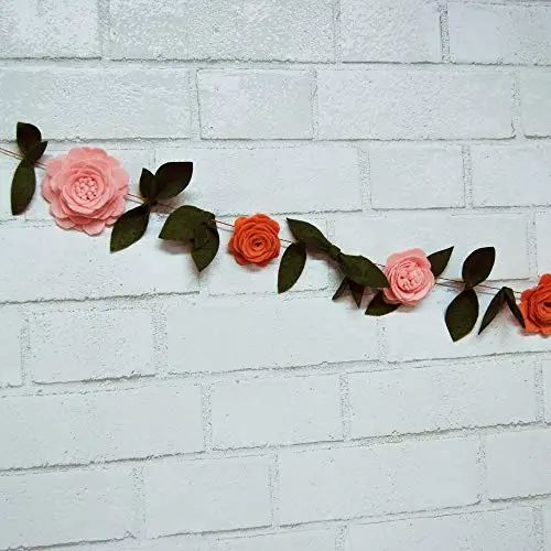 Wedding Party Decoration Felt Flower Banner Spring Decor Green Leaf Flower Garland