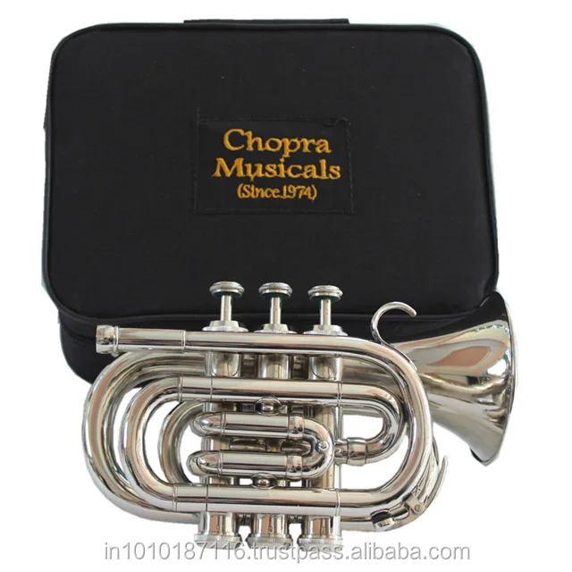 Pro Pocket Trumpet 3V Nickle Plated with Mouth Piece n Case Chopra Make
