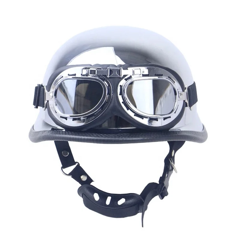 German Style Helmet Electroplating Chrom Silver Retro Motorcycle Outside Riding Half Face Helmet With Goggles