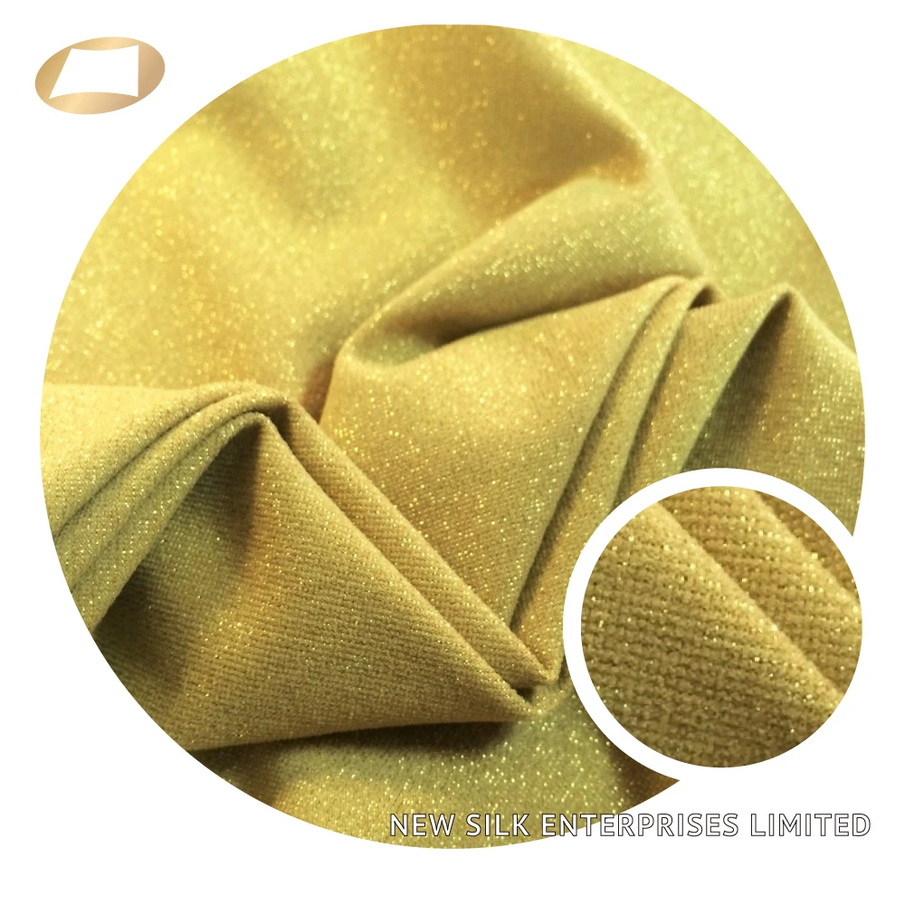 Shiny Soft Handle Nylon Gold Lurex Spandex Metallic Yarn Jersey Fabric for Garment