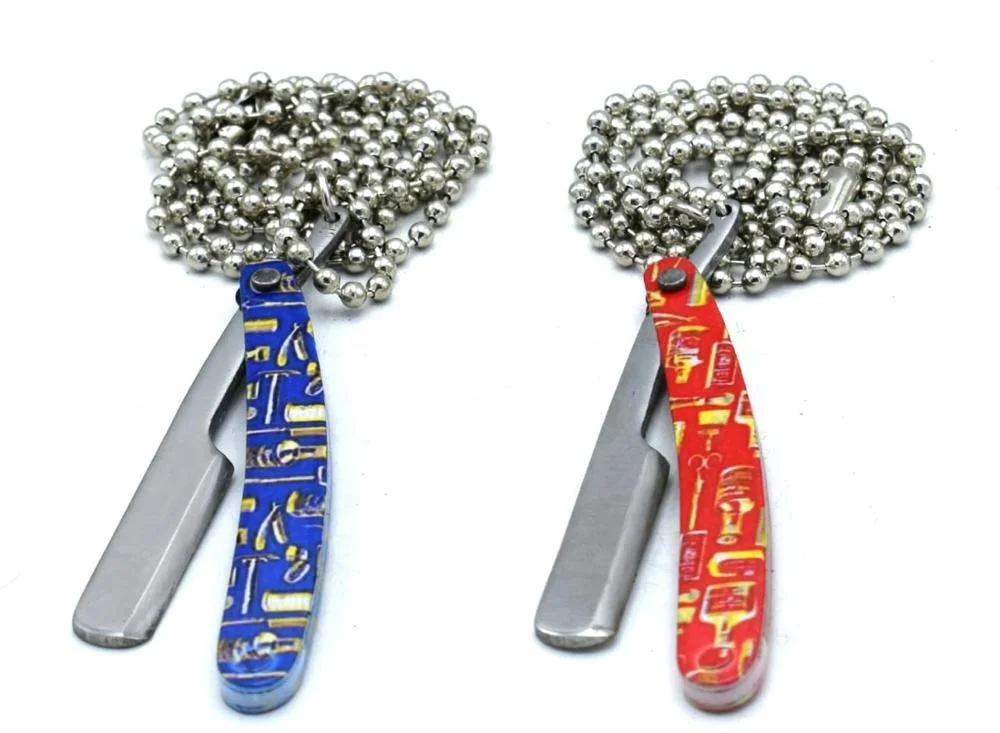 Wholesale Price Stainless Steel Barber Razor Design Pendant Custom Logo Barber Necklace Jewlery