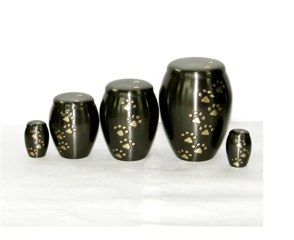 Indian Design BTC Made Paw Print Brass Cremation Urn for Pets Colorful Matte Metal Pet Urn for Ashes