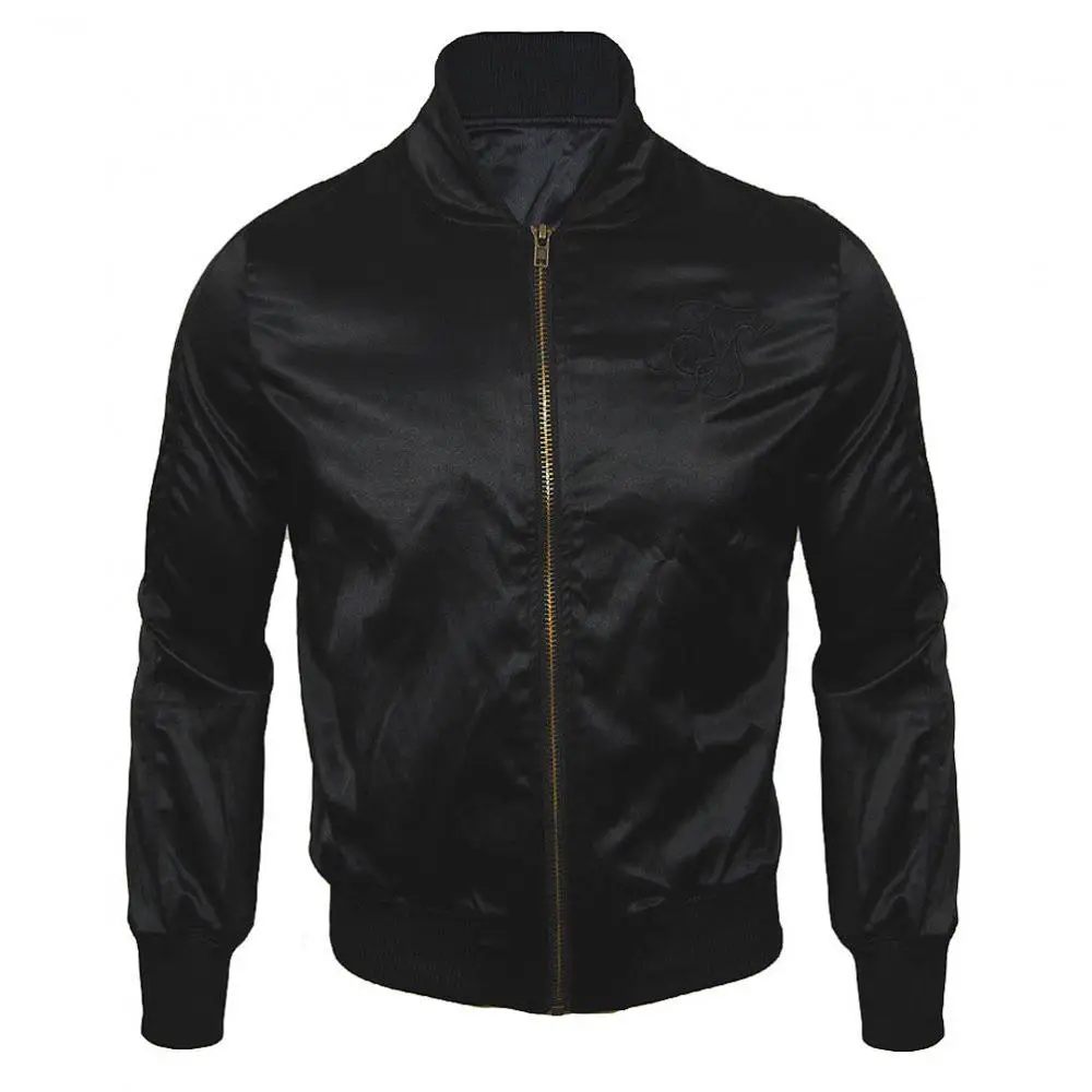 Bomber Jacket Men Women Silver Grey Satin Zipper Jacket