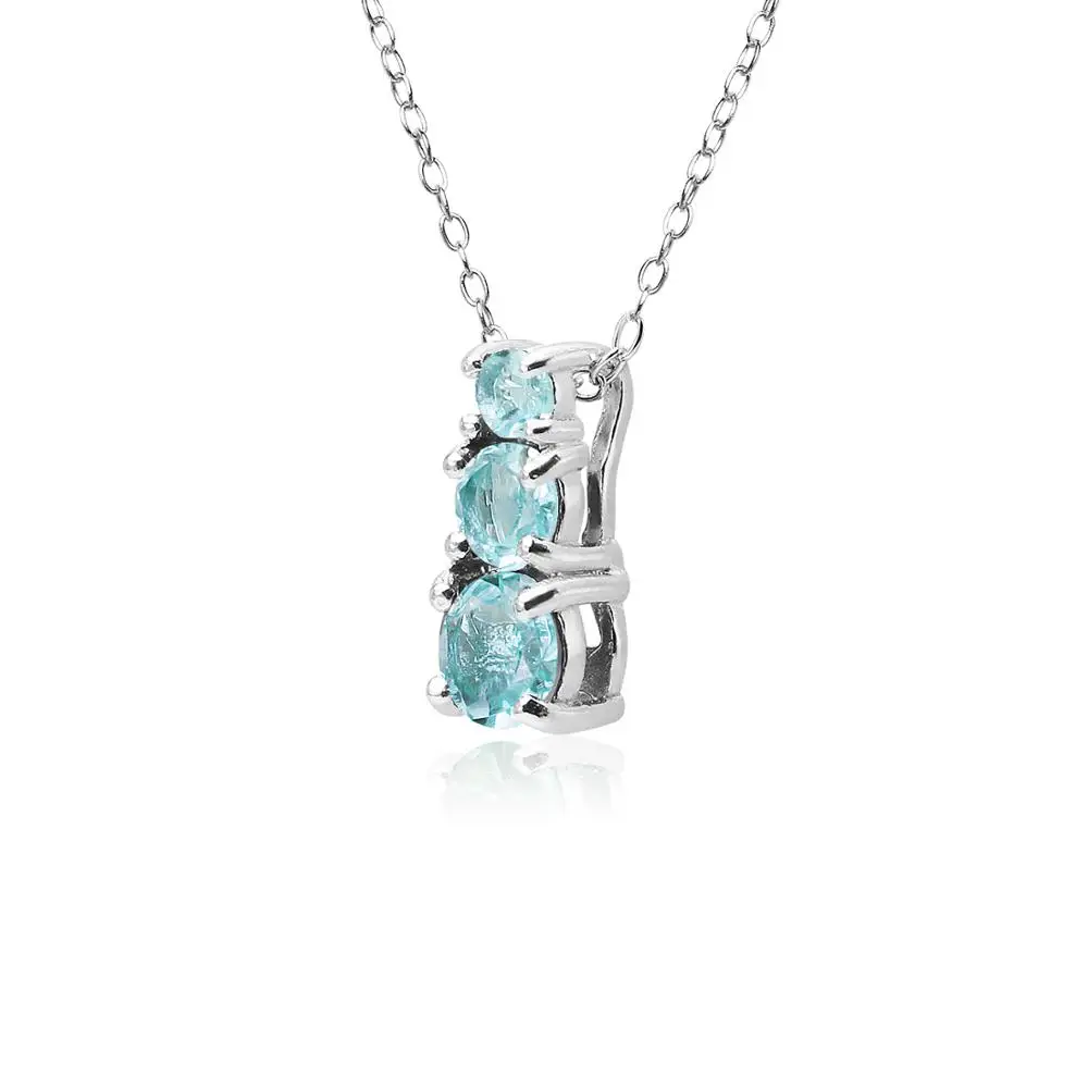 
925 Sterling Silver Blue Topaz Round Graduating 3-Stone Pendant Necklace, 16