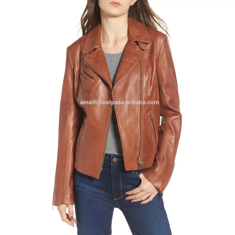 Genuine Sheepskin Leather Best Quality 100% Genuine Lamb Leather Jacket, Womens Sheep Skin Finished Plain Dyed AI-06014 Fashion