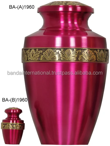 Beautiful Pink Rose Brass Funeral Urns For Cremation Use With Nickel Finished Made In Indian Hand Made