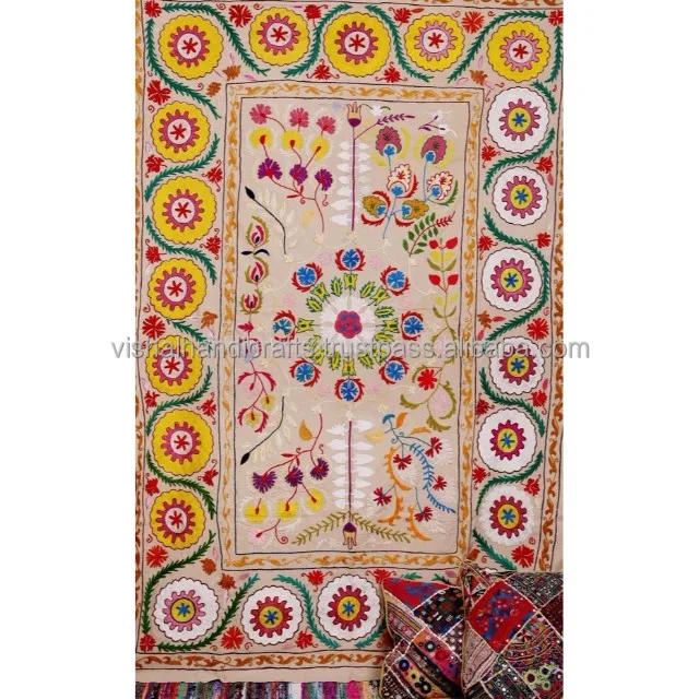 Suzani Blanket Fabric Quilt Handmade Indian Suzani Bedding Hand Embroidered Suzani Tapestry