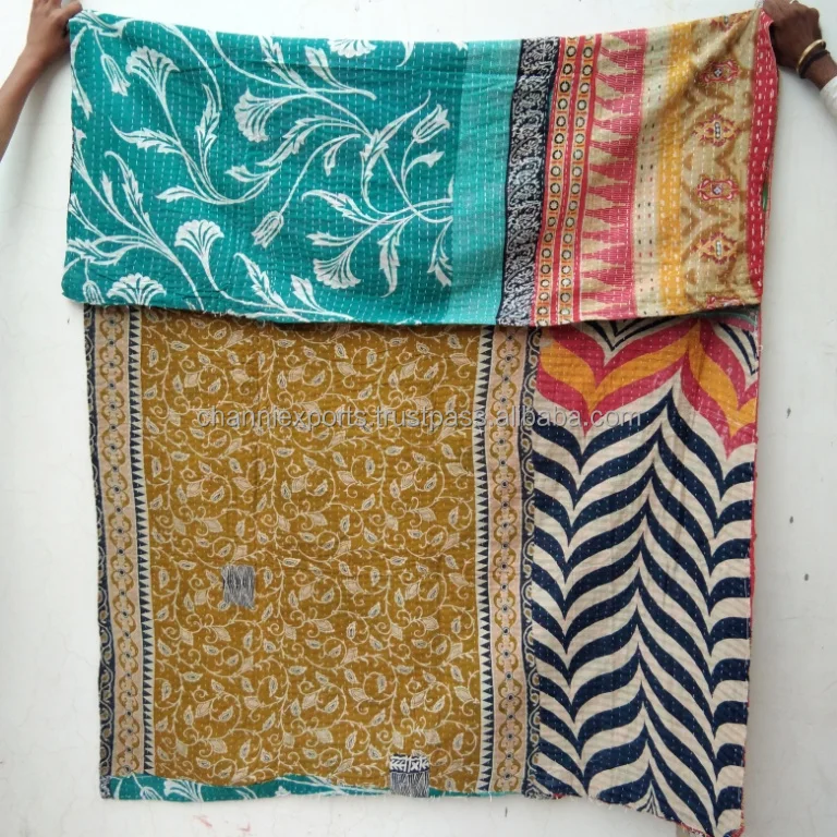 Antique Vintage Cotton kantha Gudari For Home Decor, Authentic Colorful Patchwork Handmade Kantha Quilt For Living Wall Decor,