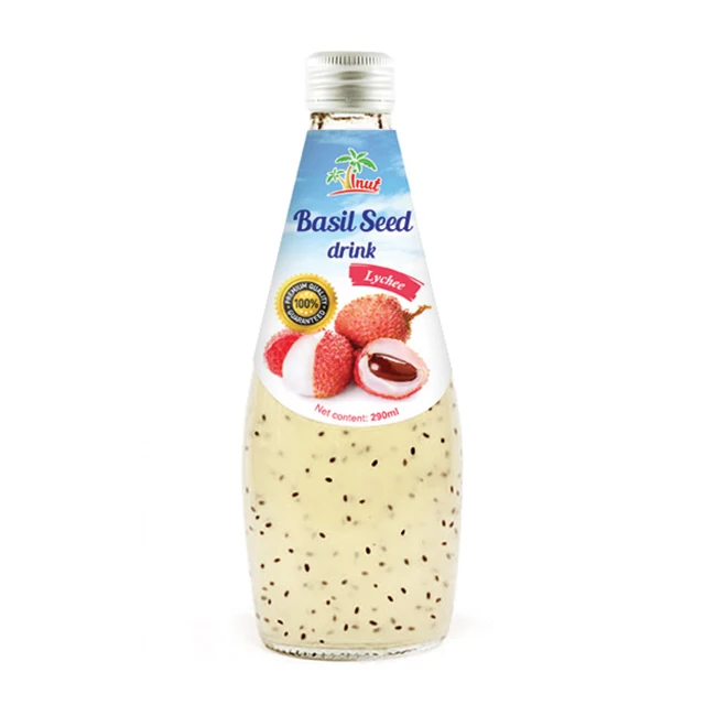 High Quality 290ml Glass Bottle Strawberry flavour Basil seed Drink in Glass bottle Juice