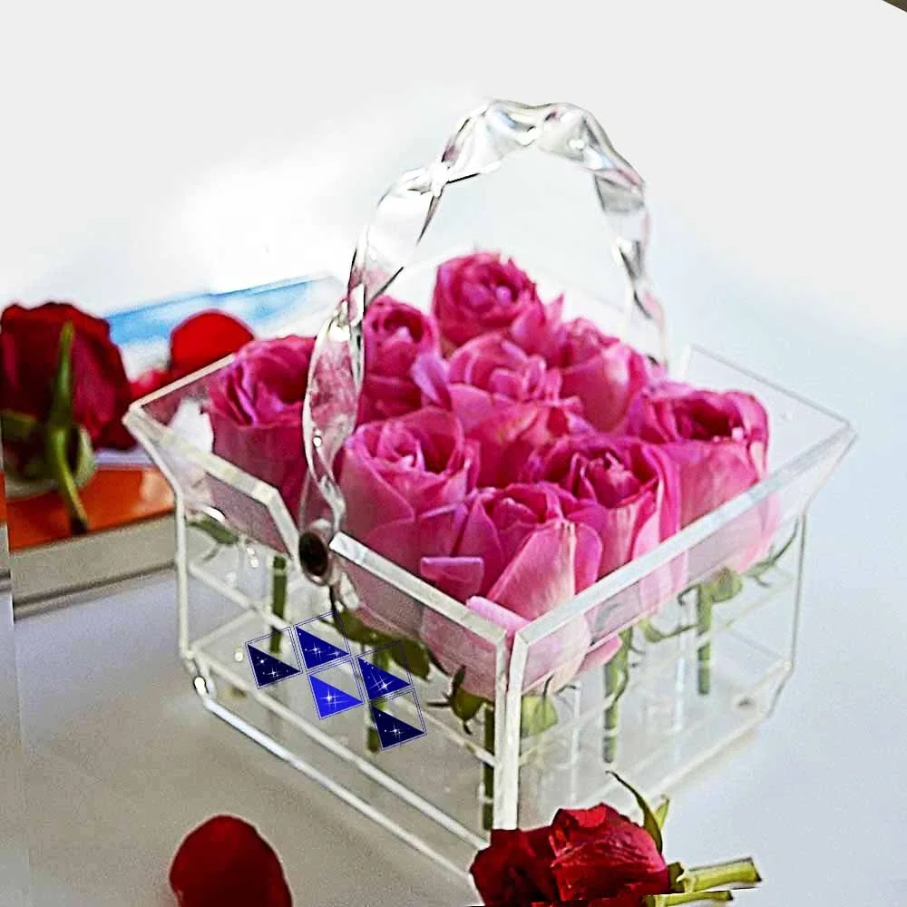 Jingmei custom crystal organic Glass cube acrylic boxes for preserved rosesFor gift box