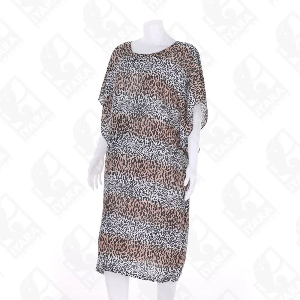 Tiger Print Rayon Night Gown Crumpled Kaftan Beach Dress