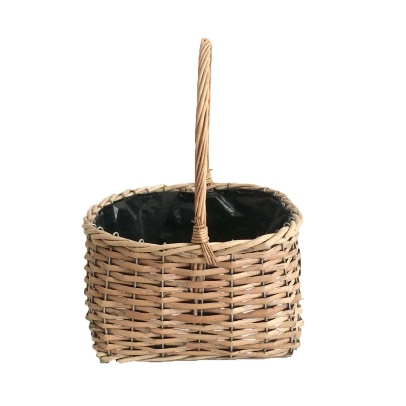 Wicker Baskets With Handle Plastic Liner For Planting Herb Flower Pots Home Decorate