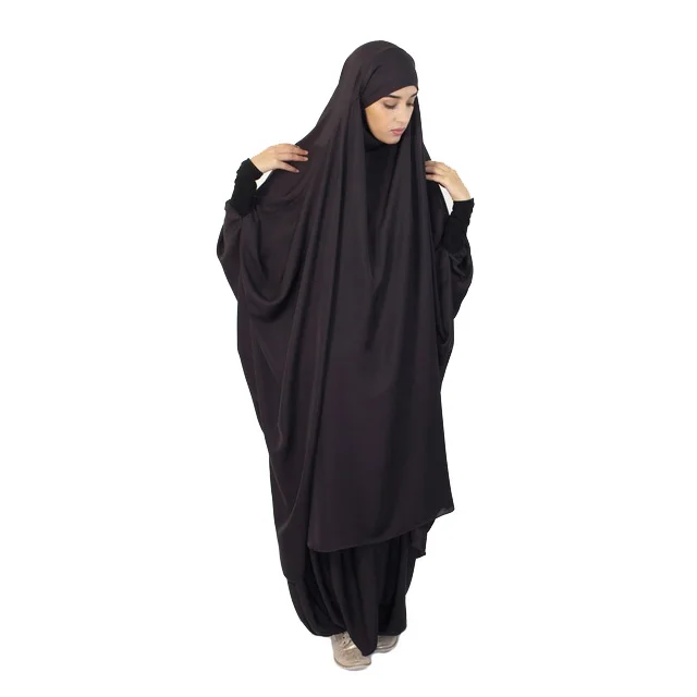 Black Jilbab Long Hijab Two Piece Muslim Prayer Dress