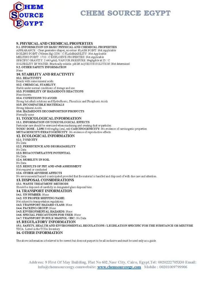 Silica quartz 99.6 % Purity Silica quartz From Egypt