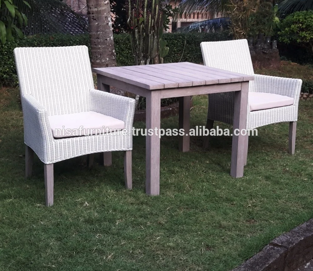 Modern Style Garden Teak Dining Table Set 2 Chairs Synthetic Rattan Material Outdoor Indonesia Furniture for Living Room Hotel