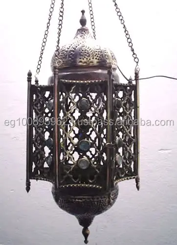 BR64 Solid Brass Net Egyptian Handmade Jeweled Hanging Lamp