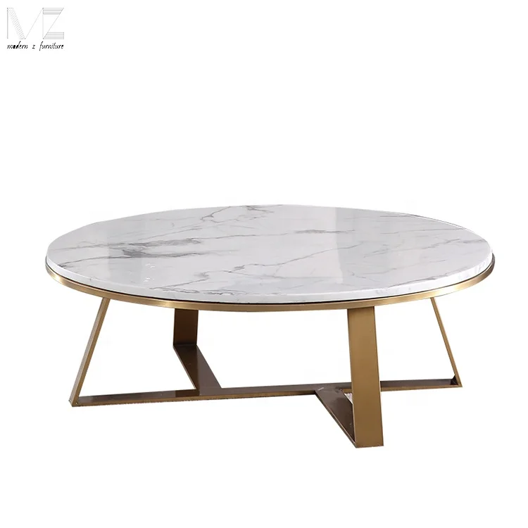 Modern luxury living room furniture simple Nordic design gold chrome Sofa center marble top coffee table