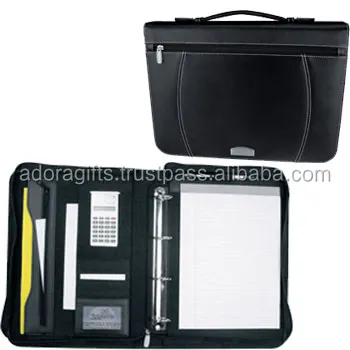 office stationery ring binder / pu leather portfolio with 3 ring binder bag / fancy ring binder with pockets