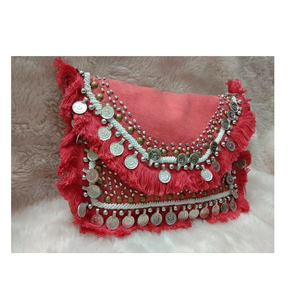 Jute Fabric Coin Bag Tassel Beads Weeding Clutch Bag