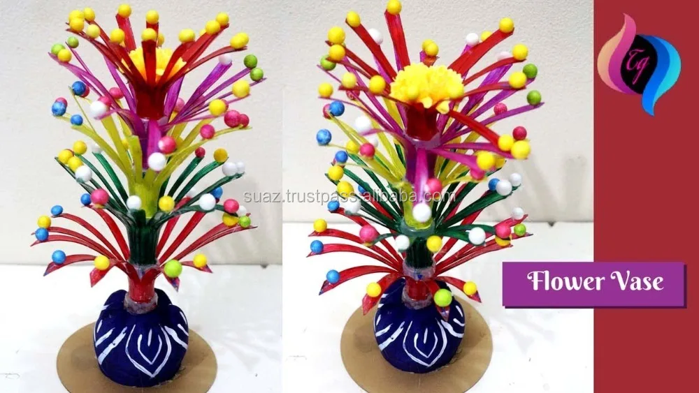 
Hand Crafted Flower Vase, handmade wicker decorative flower vase restaurant table flower vase, Empty Plastic Bottle Vase Making, 