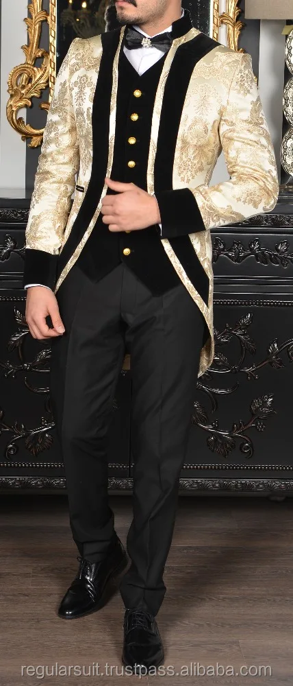 New High Quality Black Gold 3 Piece Men Suit