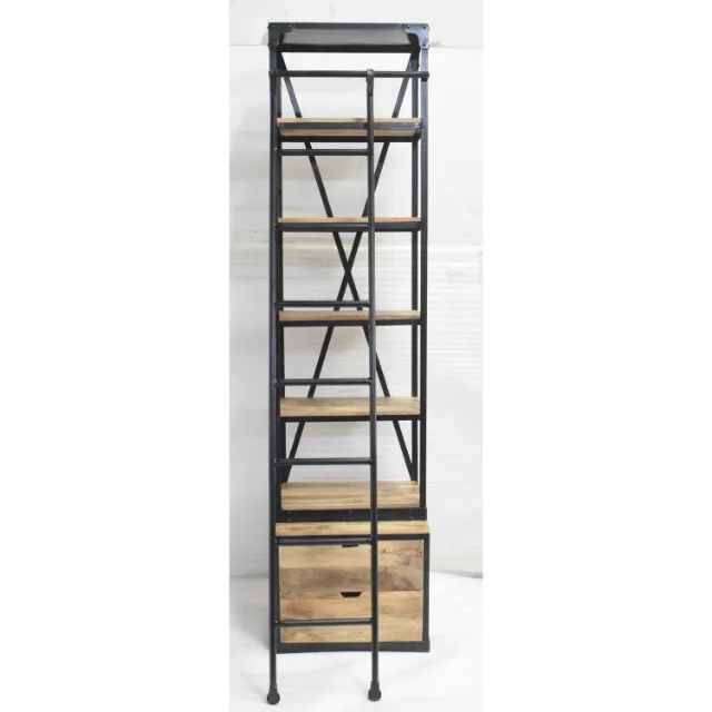 Vintage Industrial Antique American Style Iron Wooden  Tall Library Home Collage School  Ladder Book Case Bookshelf
