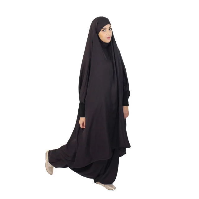 Black Jilbab Long Hijab Two Piece Muslim Prayer Dress