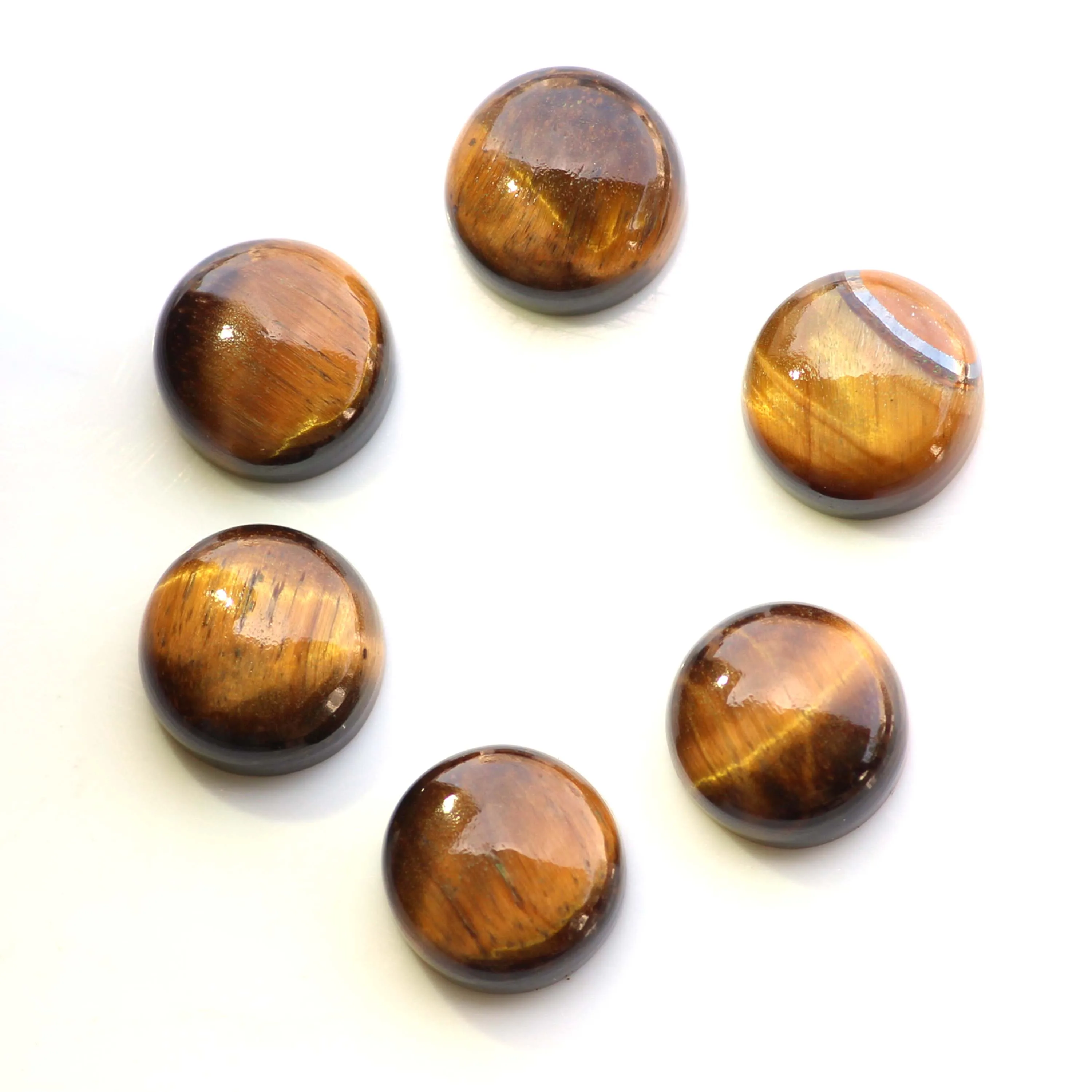 12mm High Quality Natural Yellow Tiger Eye Smooth Round Shape Flatback Cabochon Calibrated Loose Gemstone For Making Jewelry