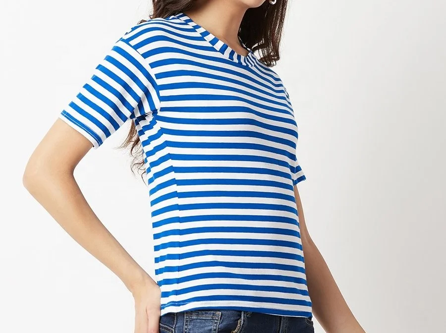 custom striped colourful t shirts womens short sleeves