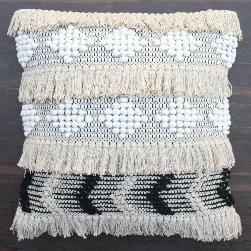 Boho Moroccan Diamond Cushion Cover Cotton Black White Pillow Cover