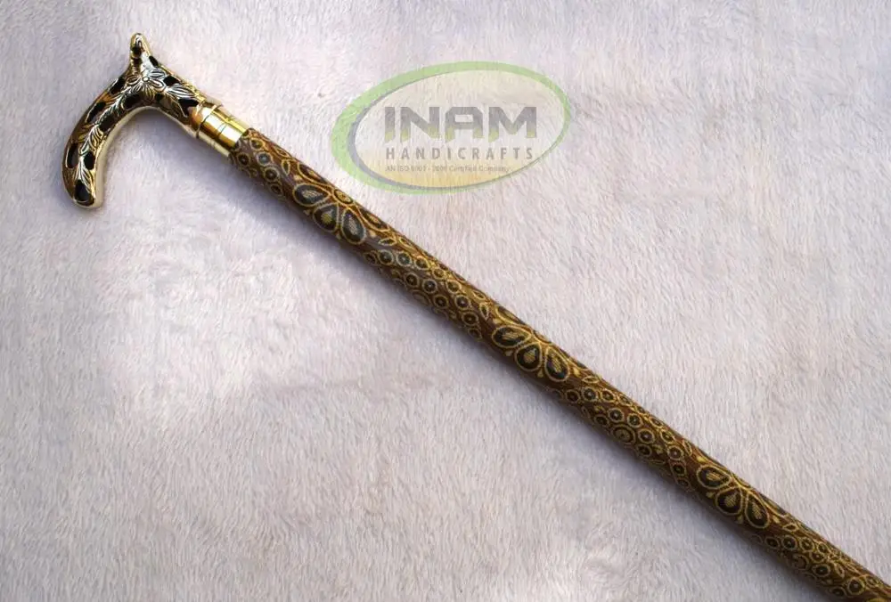 Wooden vintage walking stick printed with brass derby handle / Wooden walking canes printed with brass derby handle handmade