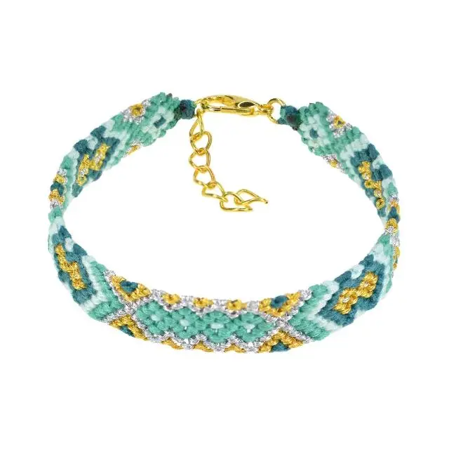 Bracelet of Macrame Handwoven Band Mixed Colors Cotton String and Metallic Yarn